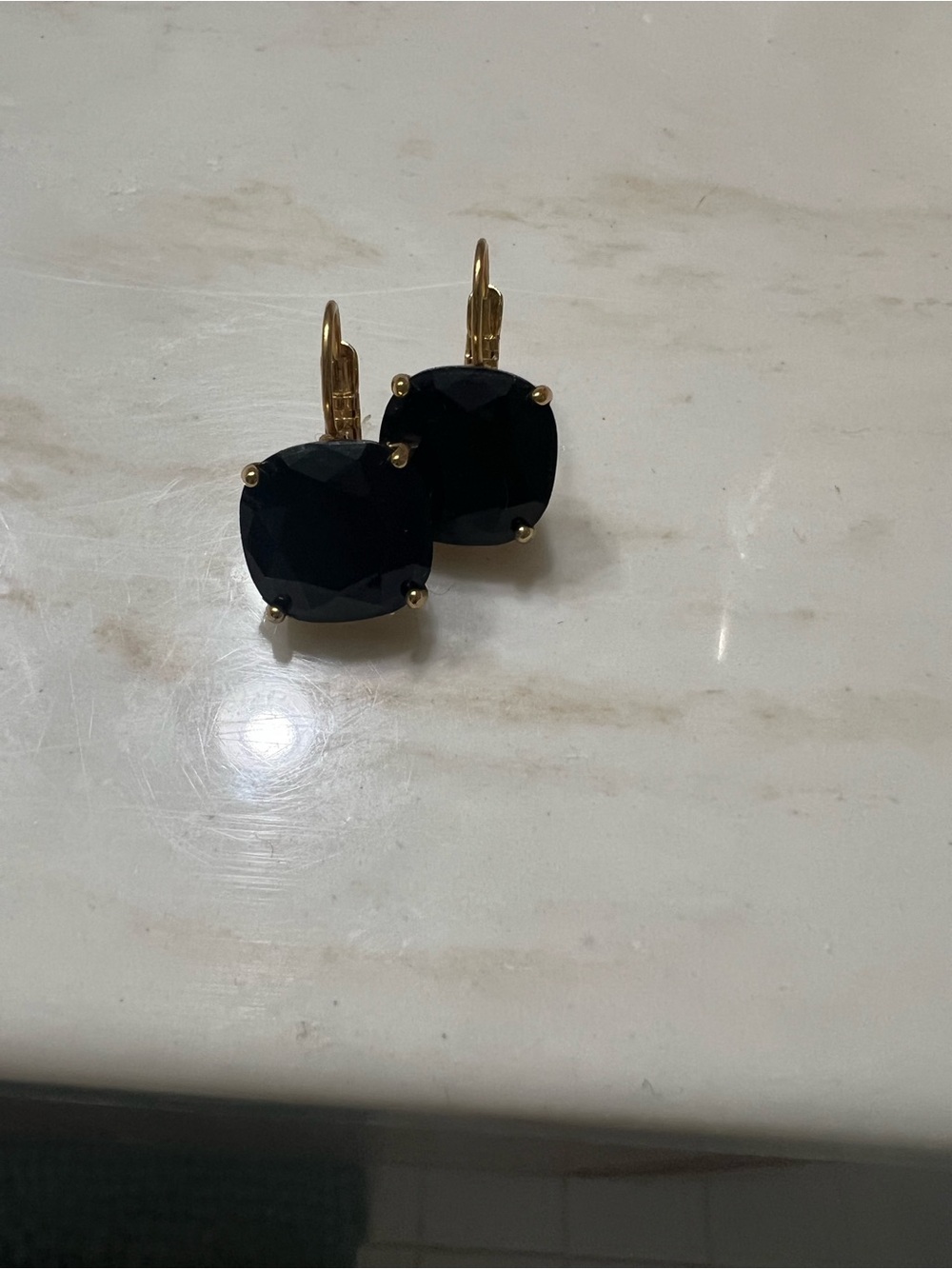 kate spade Gold-Tone Leverback Earrings with Black Cushion Stones